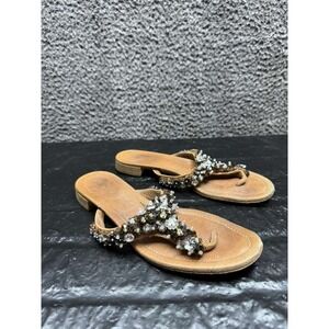 Prada Genuine Leather Beaded Slip On Sandals Slides Brown Women's Size 37.5 EU